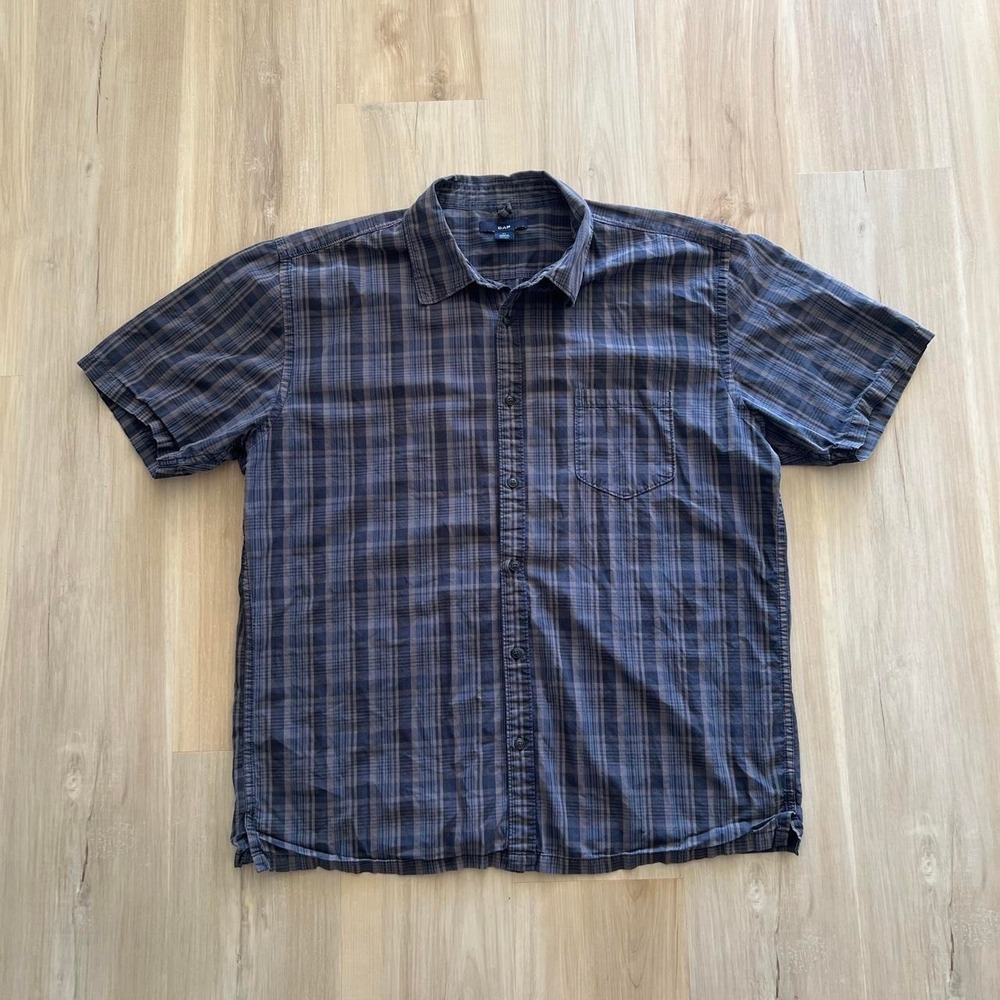 Gap blue & grey plaid button up shirt, Men's XL